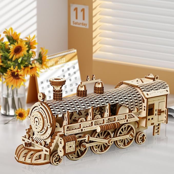 3D Wooden Puzzle for Adults, Mechanical Steam Trains Puzzle, DIY Vehicle Model Building Kit Handicraft Wood Craft Hobbies Toy, Birthday for Hobbyist 14+ Family Women Men, 361 Pcs
