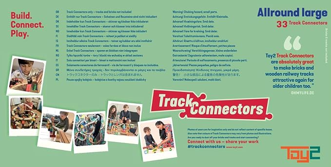 Plastic Track Connectors for Wooden Train Set - 20 Compatible Train Connectors for Duplo & Brio Train Set - Toy2 Track Connectors Spare Parts for Wooden Train Track Set - Allround Medium