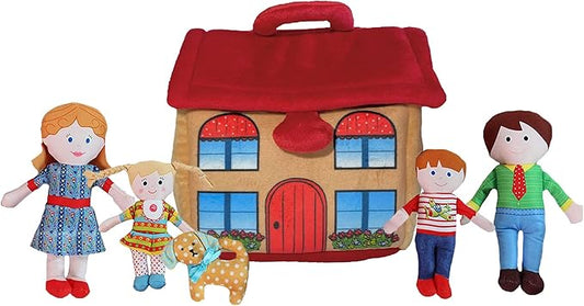 Happy Family Soft Figure Doll Set with House | Cute Plush Toys for Girls & Boys, Toddlers 1-3