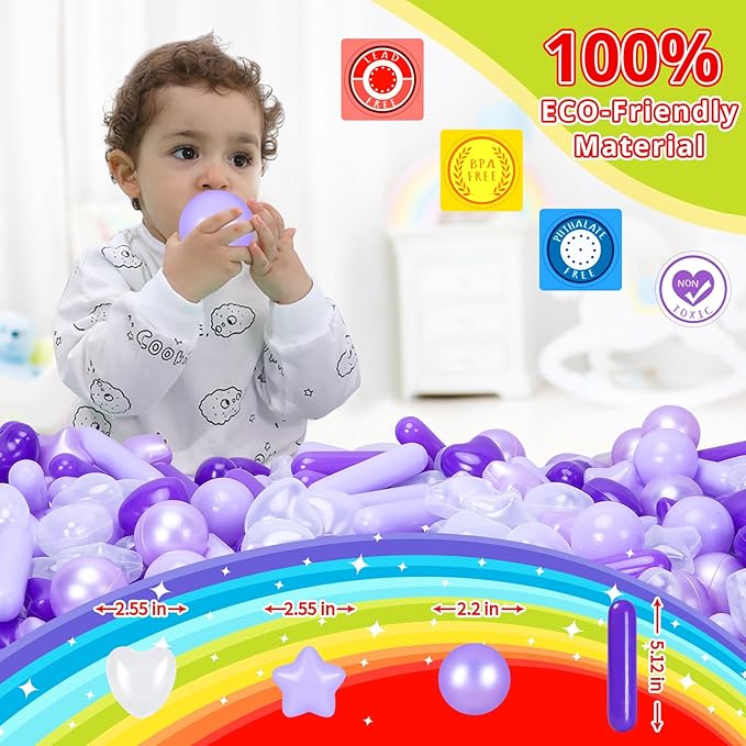 STARBOLO Ball Pit Balls for Toddlers - Macaron 100 Ball Pit Balls Crush Proof Plastic Toy Balls for Toddlers Ball Pits, Ball Pit Play Tent, Baby Pool Water Toys(Mixed Purple)