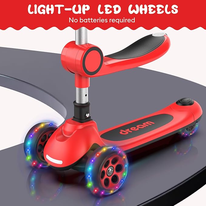 Kids Scooter,LED Lighted Wheels and 3 Adjustable Height Handlebars Scotters for Kids 3-12,3 Wheel 2-in-1 Toddler Kick Scotter for Boys & Girls up to 132 Lbs.