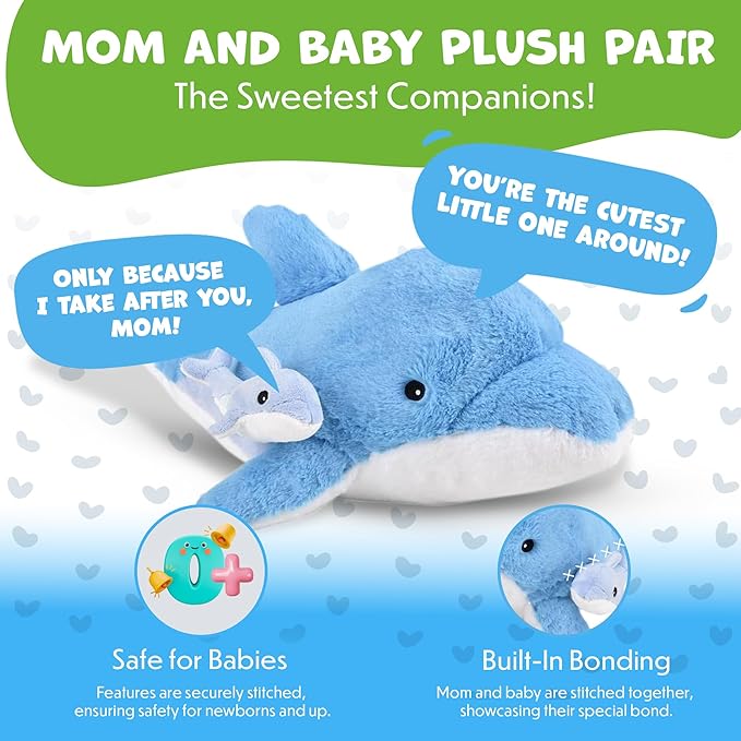 Mom and Baby Stuffed Animals for Boys & Girls, Safari Baby Shower Decorations, Nursery Decor, Zoo Animals for Toddlers, Quality Realistic Toys for Kids, Cute, Soft, Huggable, Squeezable (22" Dolphin)