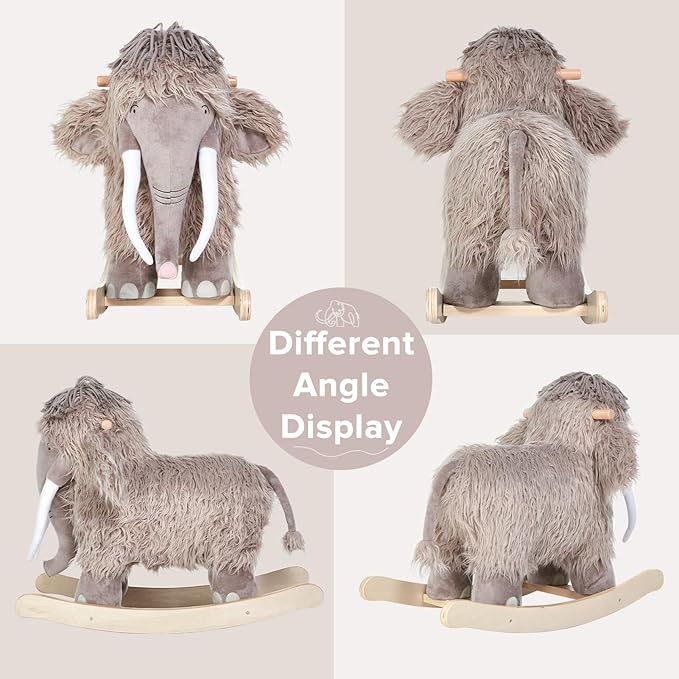labebe - Plush Rocking Horse, Mammoth Rocker, Stuffed Rocker Toy for Child 1-3 Year Old, Kid Ride On Toy Wooden, Rocking Animal for Infant/Toddler Girl&Boy, Nursery Birthday Gift