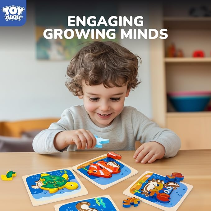 TOY Life Wooden Puzzles for Toddlers 2-4, Sea Animals Puzzles for Toddlers 1-3, Wood Puzzles Educational Montessori Toys Gifts for 1 2 3 Year Old, Baby Kids Learning Toy