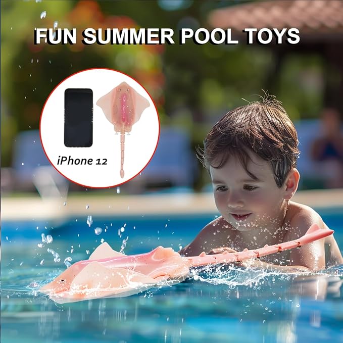 Pool Toys Remote Control Stingray Diving into Water High Simulation Robot Manta ray Lights Rechargeable Battery Remote Control Bathtub Summer Pool Toys Great Gift RC Boat for 8-12 Year Kids Pink