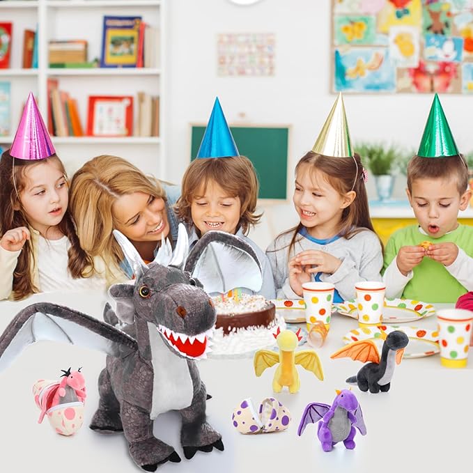 MorisMos Dragon Stuffed Animals with Baby Inside, 21 Inch Stuffed Dragon Plush Toy Set. Gift for Kids, Boys, Christmas, Gray