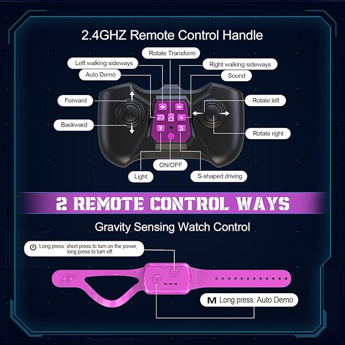 Gesture Sensing RC Stunt Car, Boys Girls Ages 6-12 Birthday Gift Ideas, 4WD Transform Off Road for Rotating Hand-Controlled 2.4Ghz Remote Control Twist Cars with Lights and Music Purple