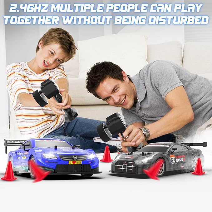 1/16 RC Drift Car, 2.4GHz 4WD Remote Control Drift Car, 30+KM/H High Speed Drift RC Cars with LED Lights 2 Batteries and Drift Tires Race Cars for Adults Boys Kids, Blue