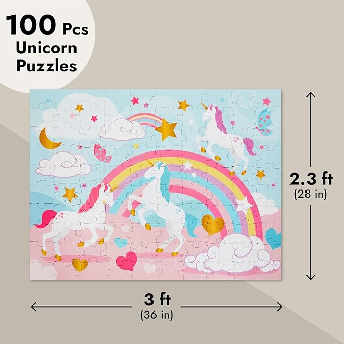 Blue Panda Giant Unicorn Floor Puzzle for Kids - 100 Pieces, 2.3 x 3 Feet, Large Rainbow Unicorn Jigsaw Puzzle for Girls and Boys