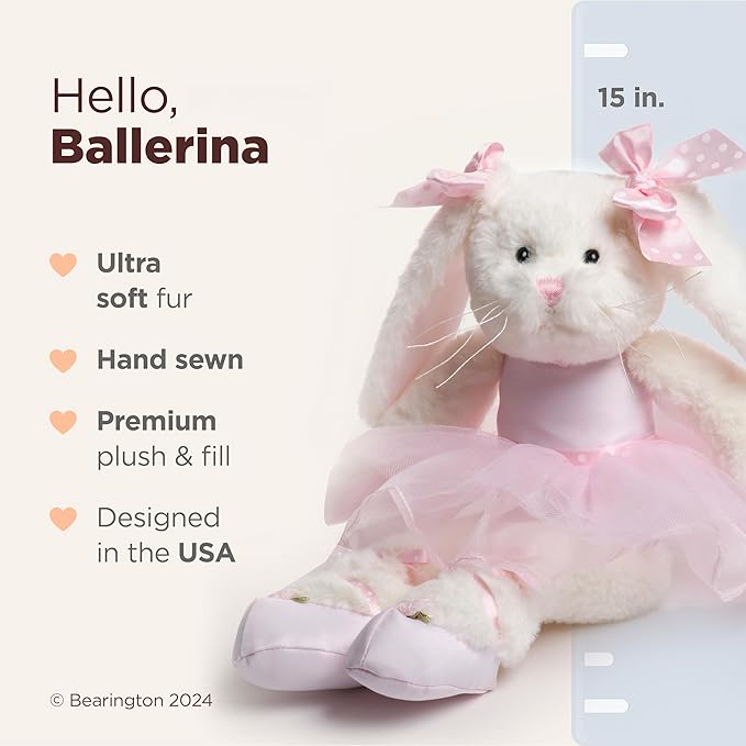 Bearington Collection Lil' Bunny Ballerina 15 in Stuffed Animals - Plush Toys for Girls