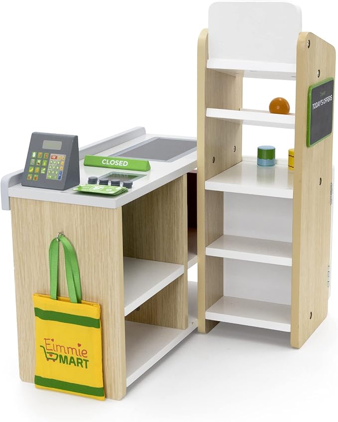 Playtime by Eimmie 18 Inch Doll Furniture Grocery Store Set - Wooden Playset with 25+ Accessories, Fits American, Generation, My Life & Similar 14”-18” Dolls