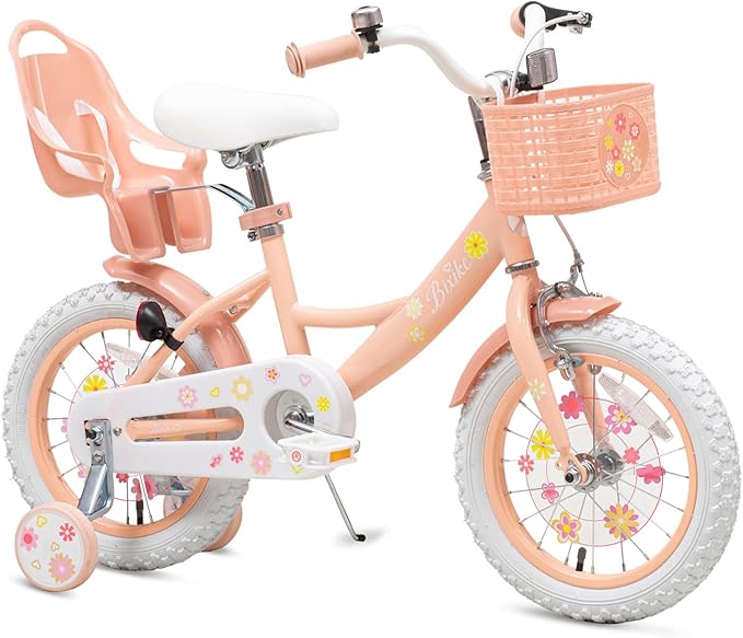 Girls Bike with Basket for Toddlers and Kids Aged 3-14 Years Old, 14 16 18 Inch with Training Wheels & Doll Seat, 20 Inch with Kickstand & Rear Rack, Princess Style Bicycle for Gift