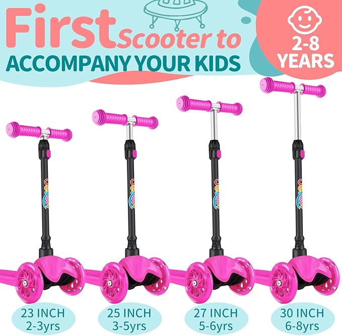 BELEEV A1 Scooter for Kids Ages 2-6, 3 Wheel Kick Scooter for Toddlers Girls Boys, Light up Wheels, Adjustable Height, Lean to Steer, Non-Slip Deck, Lightweight Push Scooter for Children