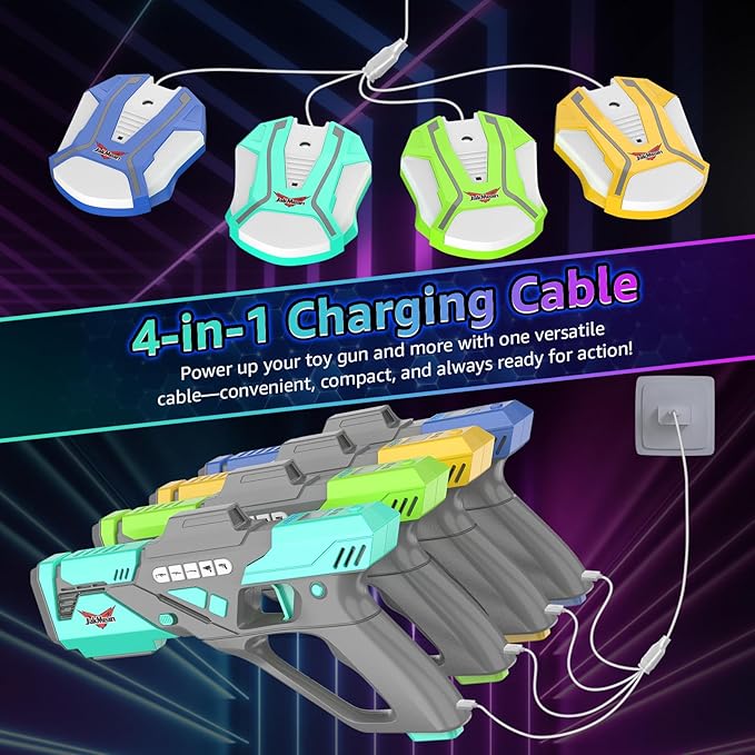 Rechargeable Laser Tag Set with Vests, Upgrade Laser Tag Guns Set of 4 with Mist Spray Effect & LED Digital, Multi Player Toy for Teen Boys & Girls, Indoor&Outdoor Toy Play Game Gift,Ages 8+