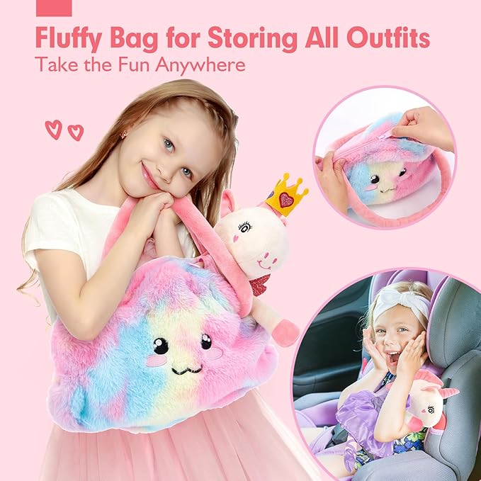 Unicorns Toys for Girls Age 4-6 - Ballerina Doll Stuffed Animal Toys for Girls 3-5, Ballet Dress up Doll, 3 Set Clothes with Plush Bag, Kids Toy 4 Year Old Girl Birthday Gift Dance Recital Gifts