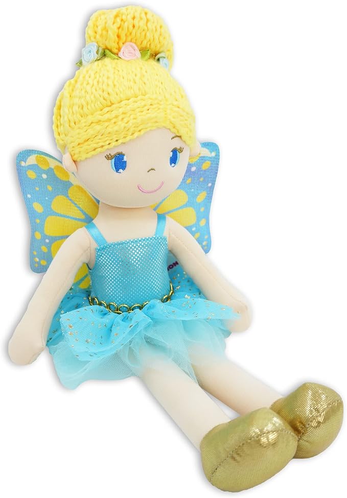 June Garden 16" Enchanted Garden Fairy Doll Fayetta - Plush Stuffed Soft Doll Girl Gift - Blue Outfit and Wings