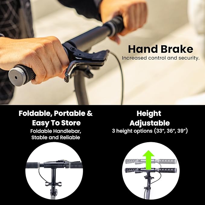 Aero Big Wheel Scooters for Kids Ages 8-12, Teens and Adults. Manual Kick Scooter for Boys and Girls, with Hand Brake, Rubber Mat, Shock Absorption, Foldable and Height Adjustable