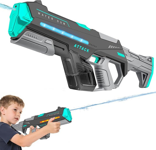 Electric Water Guns for Adults, Squirt Guns for Kids with Light Up and Large Capacity, Powerful Water Gun Up to 28-32FT Range for Summer Swimming Pool Party Beach Outdoor Activity(Gray)
