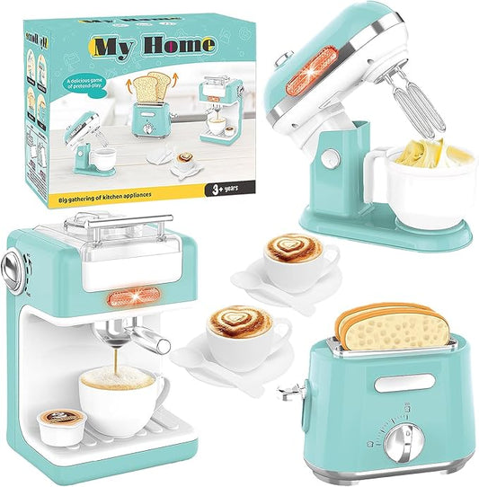 Pretend Play Kitchen Set for Kids Ages 4-8, Toy Kitchen with Realistic Lights and Sounds, Mini Cooking Appliances, Play Food Accessories, Durable Kids Kitchen Toys for Girls & Boys (Green)