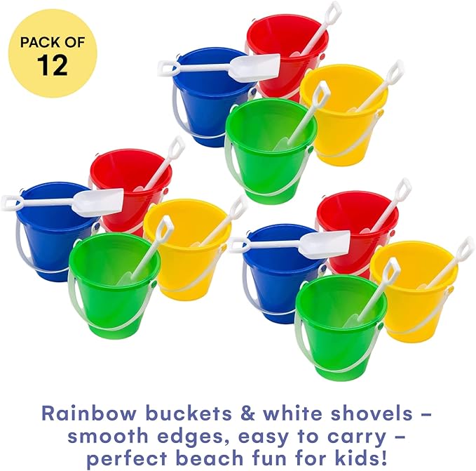 12-Piece Sand Toy Set - Top Race Durable & Imaginative Beach Play Kit with Colorful Buckets & White Shovels. Perfect for Kids Ages 3-5, Outdoor Parties, Outdoor Fun Gift for Young Beach Enthusiasts