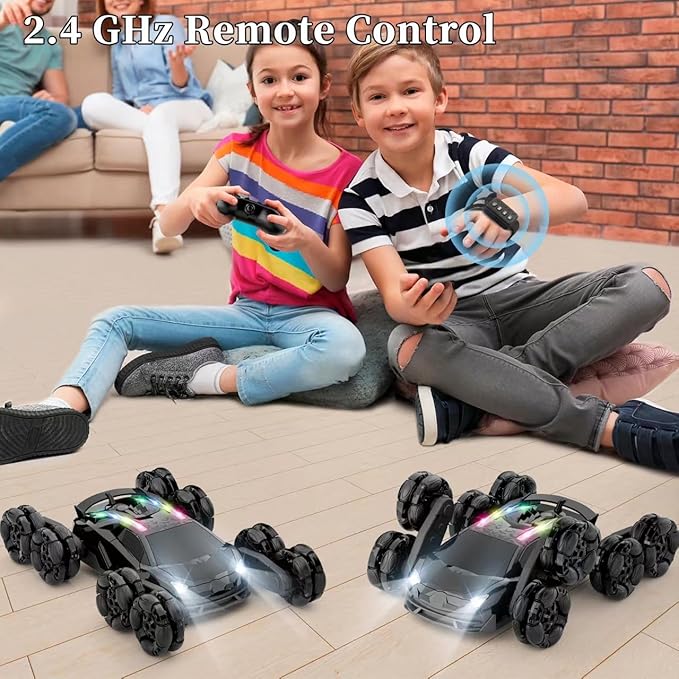 8WD Remote Control Car, 2.4Ghz RC Cars with Spray & Cool Light, Kids Toys Electroplating Process Transform Drift Climbing Car, Boys Toys for Age 4-6 7 8-13 Year Old (Black)