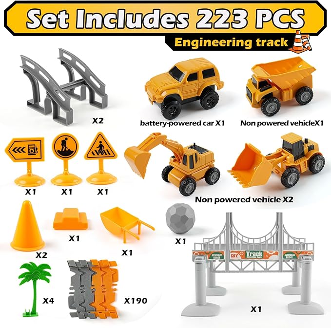 Race Tracks Toys for Kids Ages 3-5 - Best Birthday Gifts for 3 4 5 6 7 Year Old Boys, 220+ PCS Playset with 4 Construction Cars, Toddler Toy for Creative Play