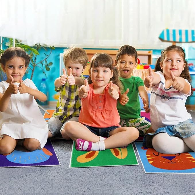 HiiARug Carpet Squares for Classroom Sitting, Kids Rug for Reading, Hopscotch, Playroom, Flexible Floor Seats for Classroom, Preschool, Daycare,Elementary 8 pcs, 18"x18",Multicolor
