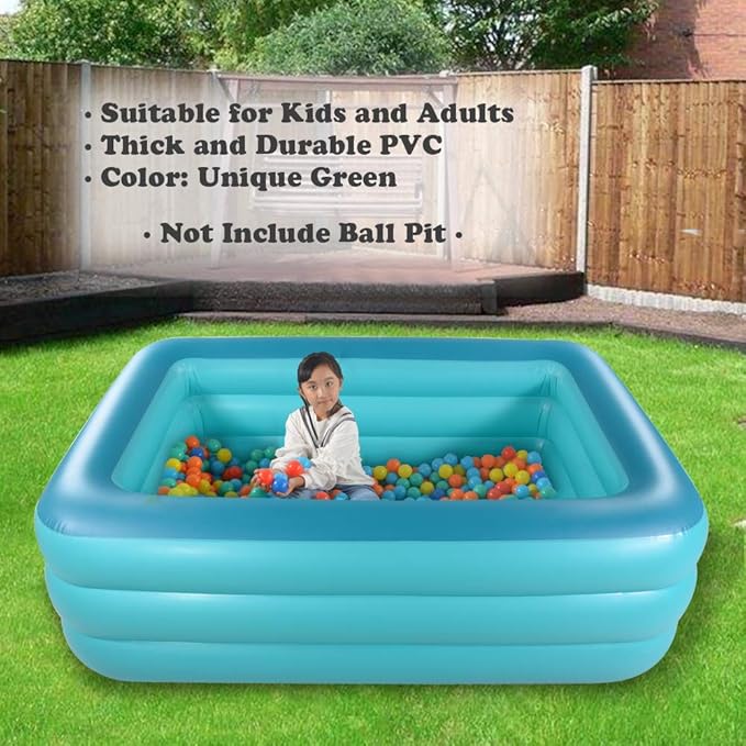 Inflatable Family Swim Play Center Pool, 82" x 56" x 25" Giant Blow Up Pool Summer Water Fun with Inflatable Soft Floor for Family, Garden, Outdoor, Backyard (Green)