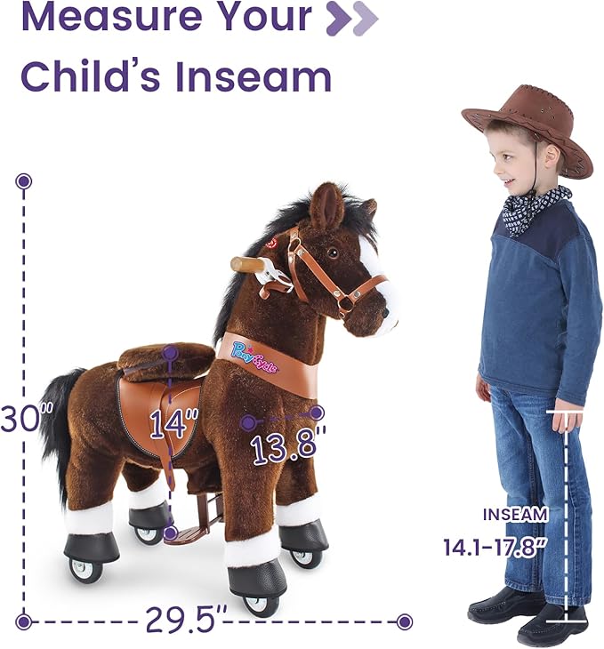 PonyCycle Ride on Horse for Kids Riding Horse Pony Toys (30" Height/Size 3) Giddy up Rocking Horse Classic Model U with Brake Plush Animal for Indoor & Outdoor Activities Chocolate Brown Ux321