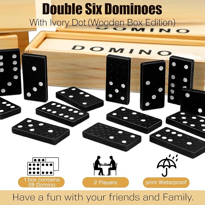 Hungdao 80 Pack Mini Dominoes Set Bulk Double 6 Dominoes Wooden Miniature Classic Board Games Party Favor Travel Box Educational Toys for Adults with Brown Wood Case