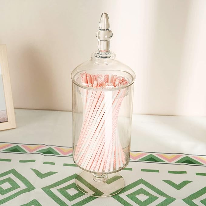 Glass Apothecary Jars, Clear Candy Bowl Dishes Holder Elegant Storage Buffet Display, Decorative Wedding Candy Organizer Canisters (Height: 15.5" Body: 5")