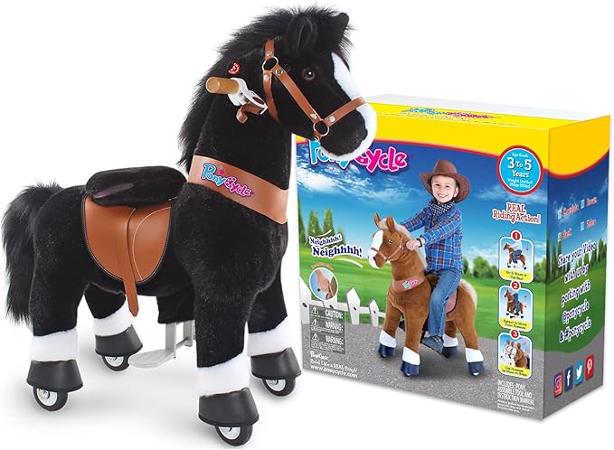 Ponycycle Kids Ride Horse Riding Horses for 3-4 Years Old Horse Ride on Toy with Brake(30" Height/Size 3 Classic Model U) Children Ride-on Pony with Wheels Plush Giddyup Boys & Girls Gifts Ux326