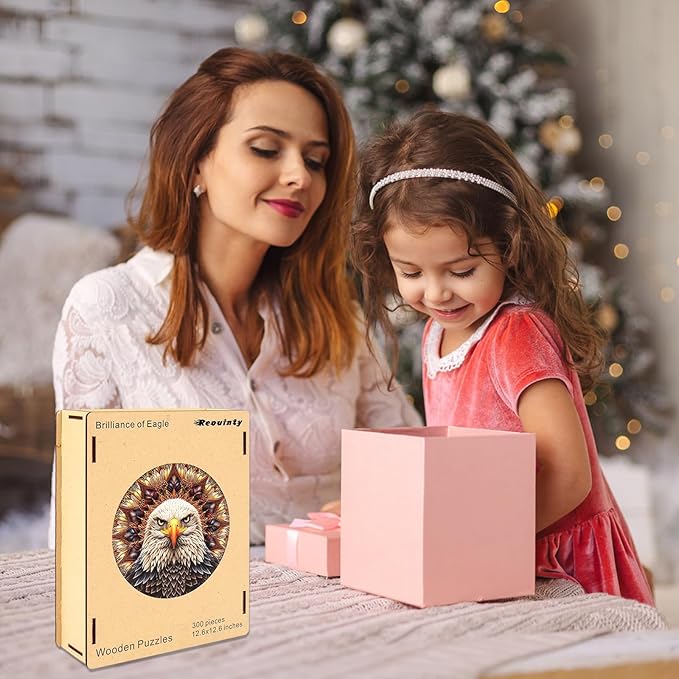 Bald Eagle Wooden Puzzle for Adults 500 Piece, Mandala Wooden Jigsaw Puzzles, Inspiring Puzzle, Beautiful Wooden Puzzle with Box Birthday Gifts for Adults and Kids Family Game(16.5 * 16.5in)