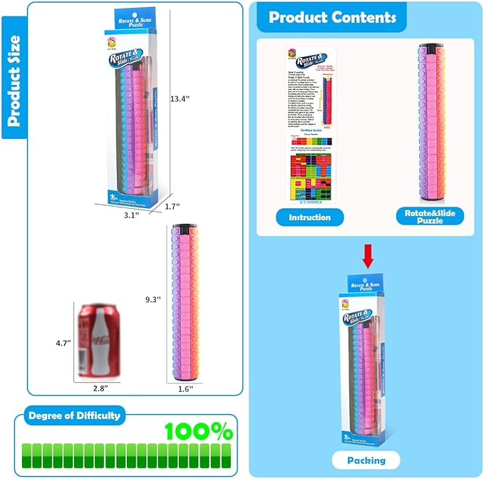 R.Y.TOYS Rotate and Slide Puzzle-Design Patent,Fidget Toys(Restore Order/Create Patterns)8 Colors,20 Layers-Detach Piece for Quick Play,Brain Teaser,Sensory Toys,Birthday Gifts,Easter Basket Stuffers