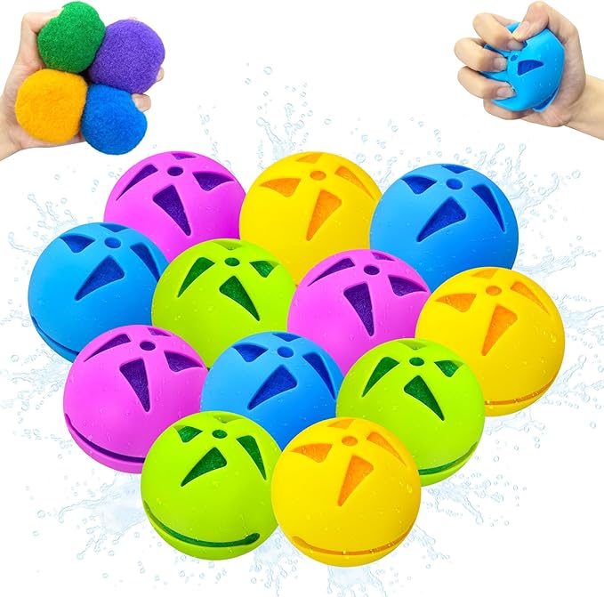 12Pcs Reusable Water Balloons, Pool Beach Water Toys for Boys and Girls, Outdoor Summer Toys for Kids Ages 3-12, Summer Balls for Pool and Backyard Fun