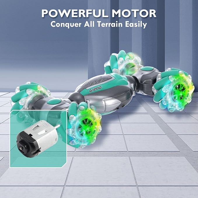 Gesture Sensing RC Stunt Car, Gesture RC Car for 6-12 yr Boys Girls, Hand Controlled RC Car 360ยฐ Double-Side Rotation with Lights, 2.4GHz 4WD Remote Control Twist Cars, Xmas Gifts for Kids Age 8-12