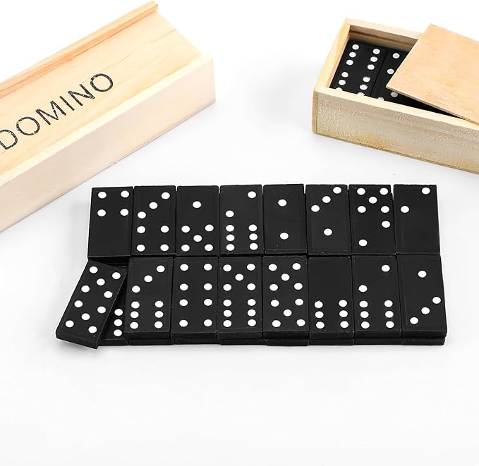 Hungdao 24 Pack Mini Dominoes Set Bulk Double 6 Dominoes Wooden Miniature Classic Board Games Party Favor Travel Box Educational Toys for Adults with Brown Wood Case