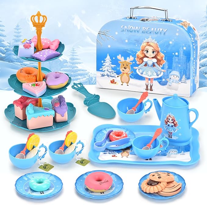 42-Piece Princess Tea Party Set – Kids Pretend Play Tea Set with Desserts & Carrying Case – Kitchen Toy for Little Girls, Toddlers Ages 3-8