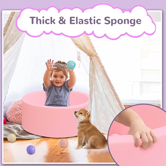 Baby Ball Pit 27.6" Soft Round Memory Foam Ball Pits NOT Included Balls Indoor Outdoor Playpen for Babies Toddlers Kids Great Gift for Girls Boys, Pink
