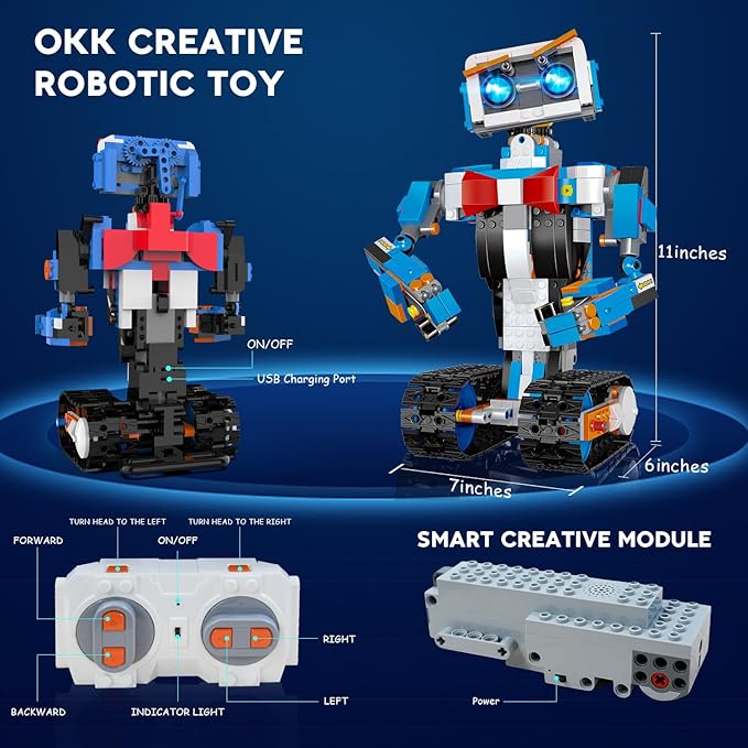 OKK Robot Building Toys for Boys, STEM Projects for Kids Ages 8-12, Remote & APP Controlled Engineering Learning Educational Coding DIY Building Kit Rechargeable Robot Toy Gifts for Girls (635 Pieces)