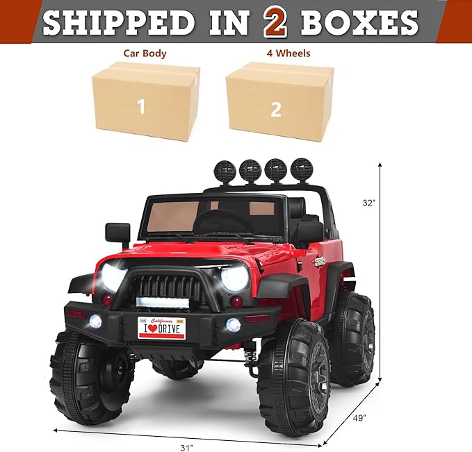 Costzon Ride on Car, 12V Battery Powered Electric Vehicle w/Parent Remote Control, Spring Suspension, Storage, 3 Speeds, LED Light, MP3, Music, USB & AUX Port, Electric Car for Kids (Red)