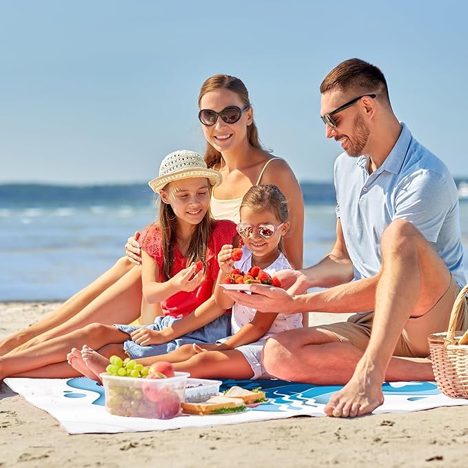 Square Baby Beach Pool, 6.5 X 6.5Ft Portable Cartoon Ocean Theme Toddler Beach Puddle, Waterproof Sandproof 2 in 1 Cute Toddler Paddling Pool Beach Blanket with Carrying Bag for Boys Girls