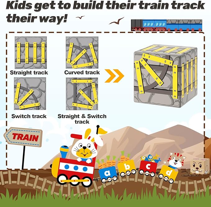 Magnetic Blocks - Build Mine Magnet World Mine Train Track Set, Magnetic Building Blocks Toddler Toys STEM Sensory Outdoor Toys for 3+ Year Old Boys & Girls, Kids Toy for Ages 4-6 6-8 5-7
