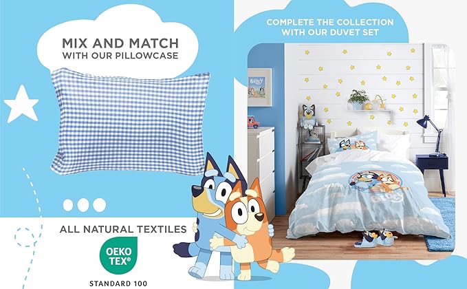 Saturday Park Bluey and Bingo Rainbow Clouds Twin Sheet Set - 3 Piece 100% Organic Cotton Sheets with Pillow Cover- GOTS & Oeko-TEX Certified