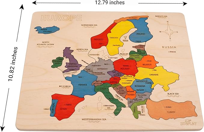 Europe Map Wooden Jigsaw Puzzle for Kids | 33 Puzzle Pieces | Learning & Educational Toy Gift for Boys & Girls Ages 3 Years and Above