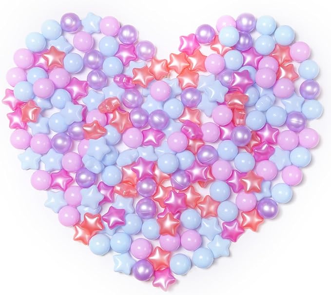 Ball Pit Balls and Stars, 100 200 500 Pieces Plastic Toy Balls for Kids Toddllers Baby Girls Ball Pits, Bounce House, Play Tent, Baby Pool Water Toys,Party Banner Props