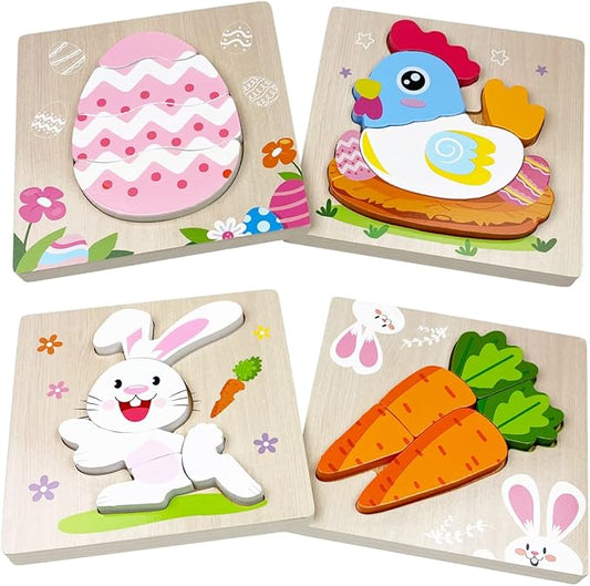 Anditoy 4 Pack Easter Wooden Puzzles for Kids Toddlers Easter Toys Easter Basket Stuffers Gifts Party Favors