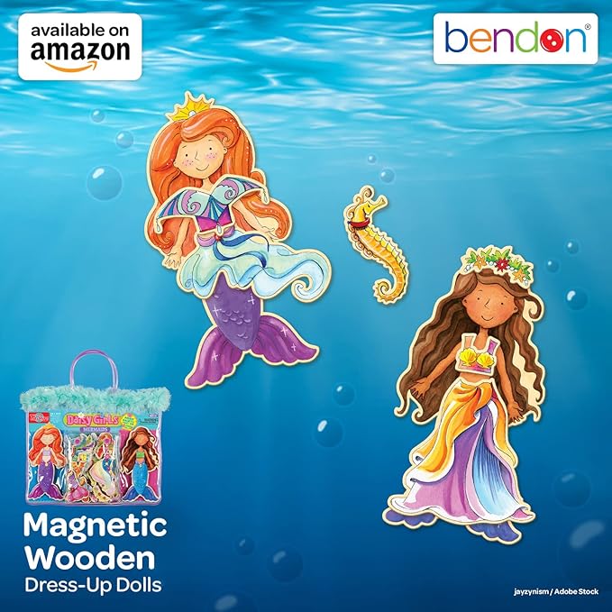 Bendon TS Shure Mermaids Sea Life 40-Piece Wooden Magnetic Dress Up Doll 50460