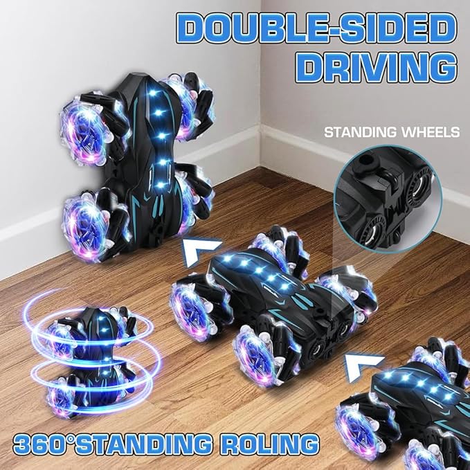 Upgraged Gesture Sensing RC Stunt Car with Lights & Music, Hand Gesture Remote Control car Toy with 360° Spins Gesture RC Spray Car Birthday Toys Gifts for 6 7 8 9 10 Year Old Boys