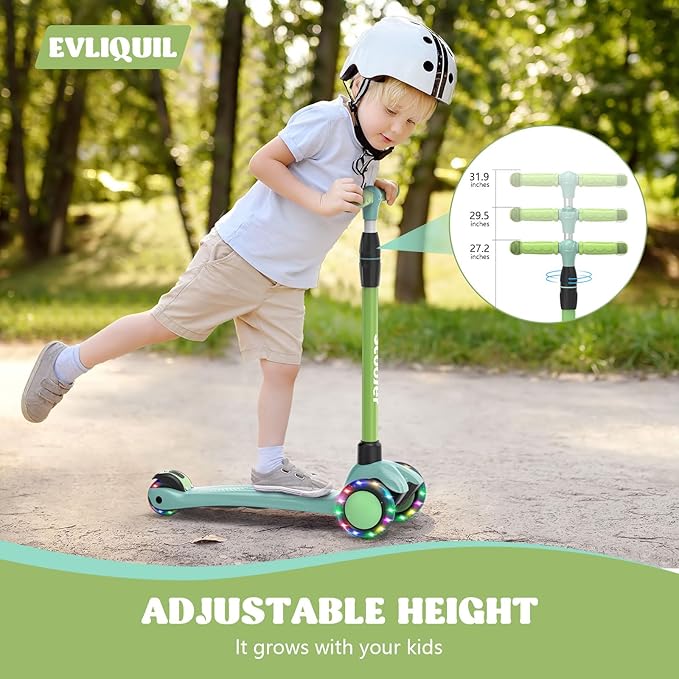 Kids Kick Scooter,Adjustable Height Handlebars and Removable Seat Scooters for Kids,3 Lighted Wheels Anti-Slip Deck Toddler Scooter for Boys & Girls Aged 3-12 up to 132 Lbs.